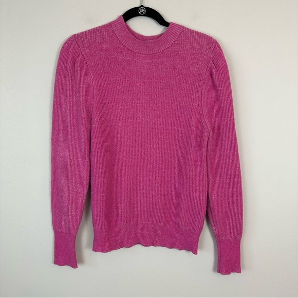 Free Press | Pink Puff Sleeve Crewneck Knit Sweater Size Medium - Picture 2 of 6